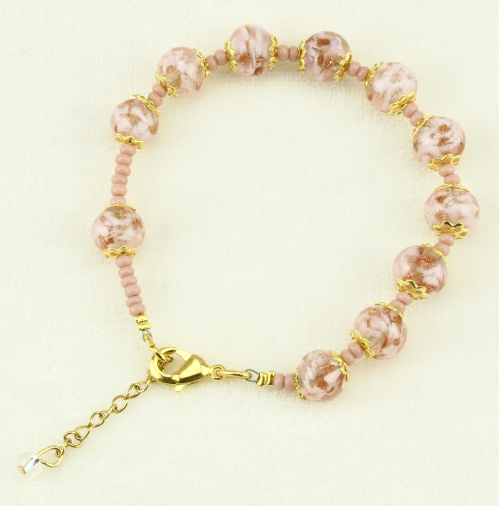 Armband/Mini-Rosenkranz - Venizian Glass - Rosa (Ø8mm)