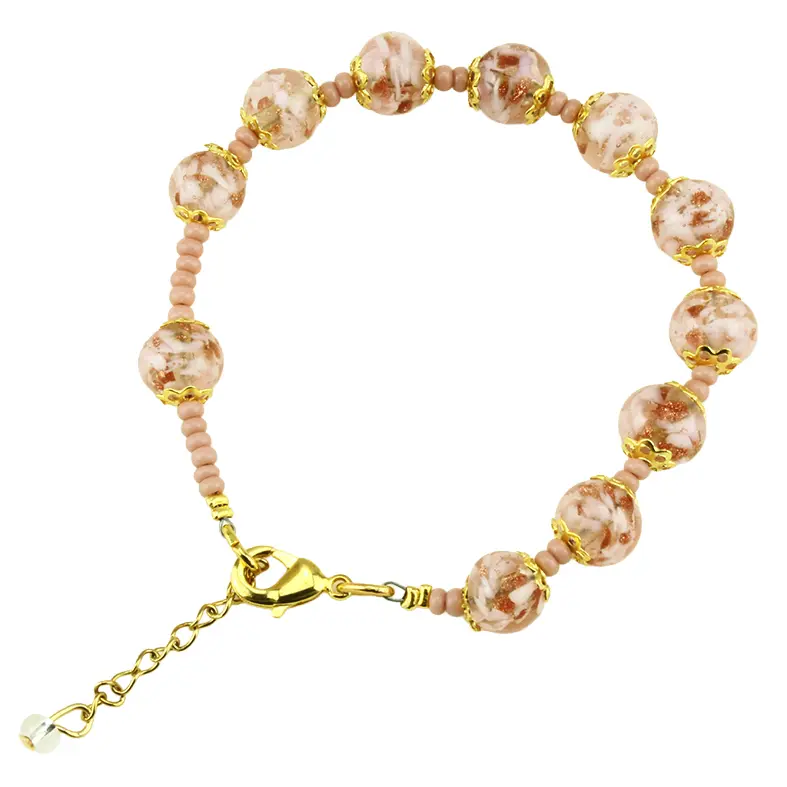 Kettingarmband/Tientje uit Venetiaansglas - roze (Ø8mm)