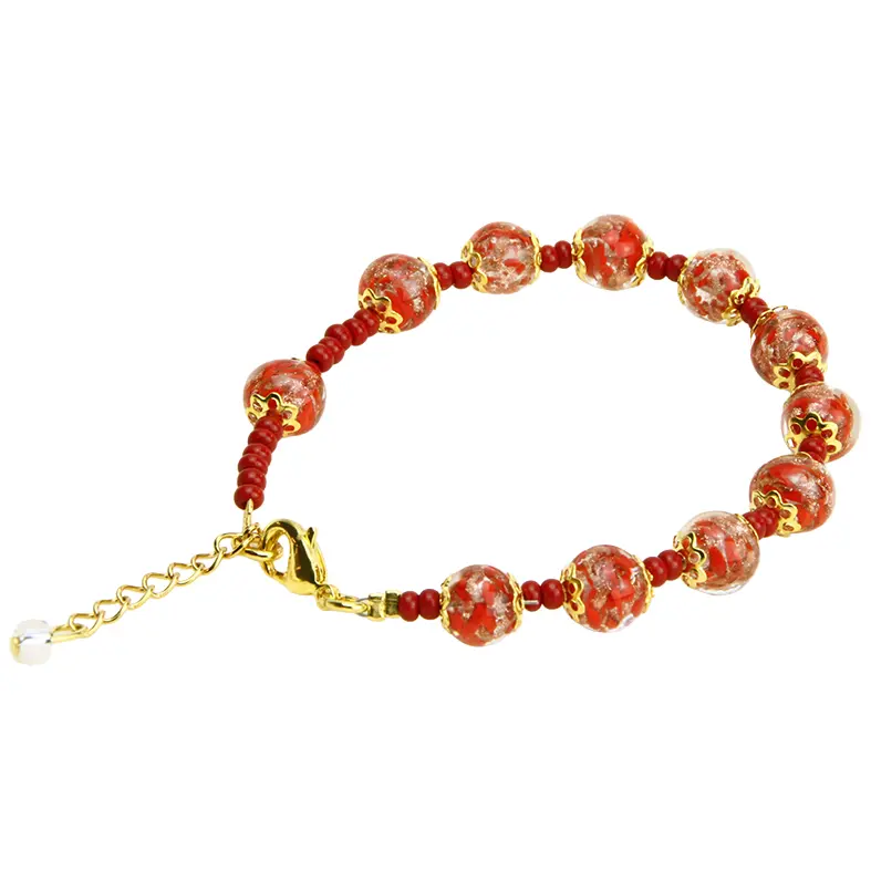 Bracelet/dizainier en verre Vénitienne - rouge (Ø8mm)