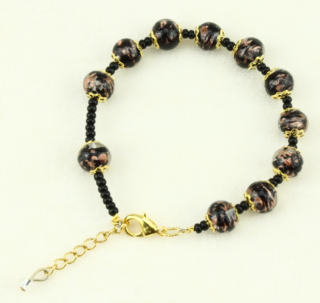 Armband/Mini-Rosenkranz - Venizian Glass - Schwarz (Ø8mm)