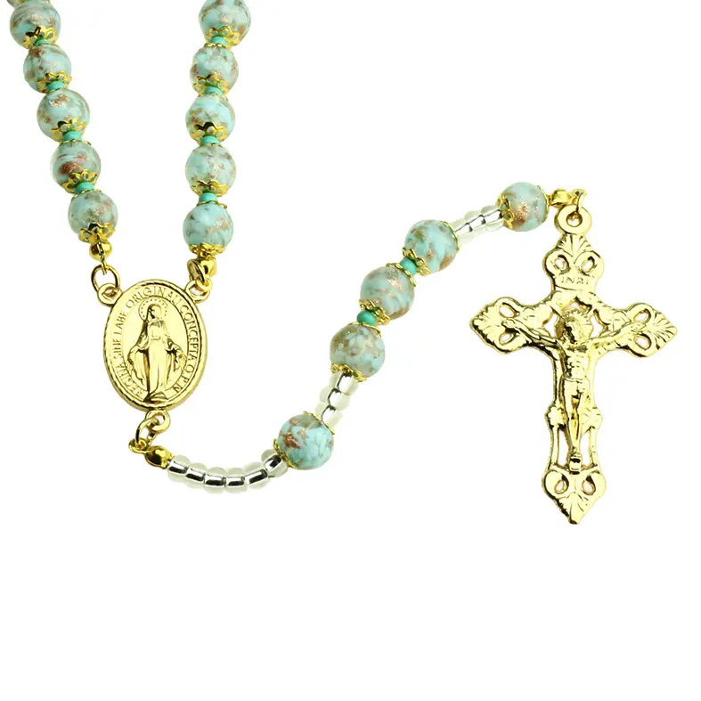 Chapelet en verre Vénitienne avec écrin - turquoise (⌀9mm)