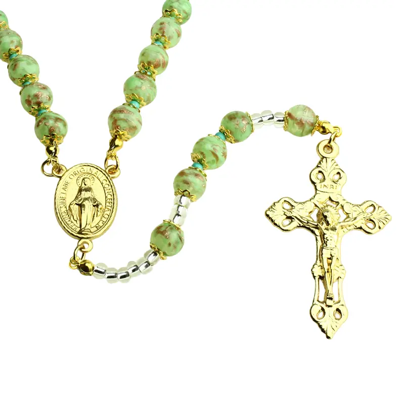 Rosary - Venizian Mosaïc in box - green (⌀9mm)