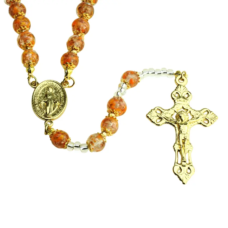 Rosary - Venizian Mosaïc in box - orange (⌀9mm)