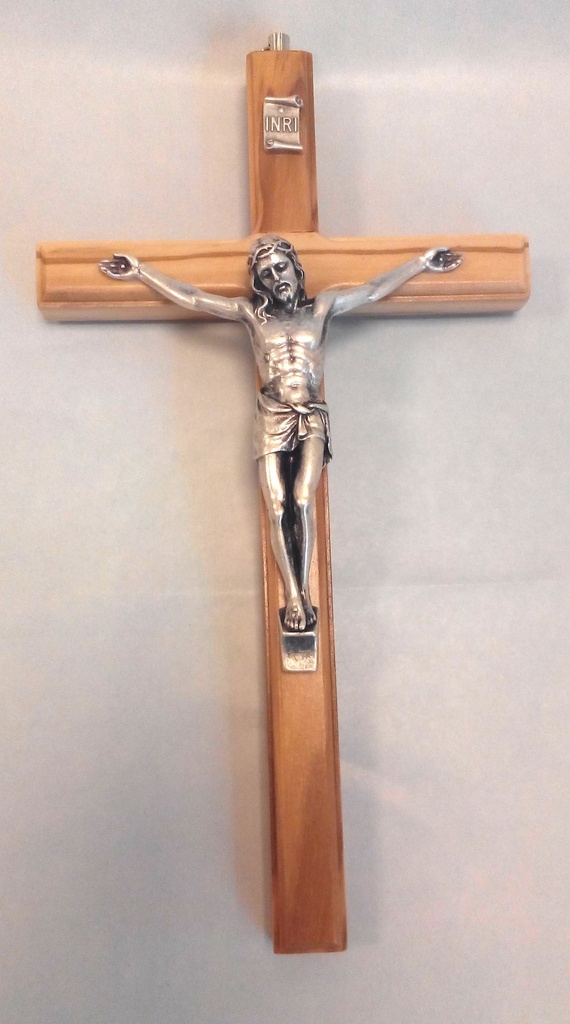 Croix murale avec christ - bois d'olivier - 20cm