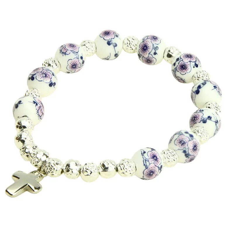 Bracelet/dizainier/élastique - porcelein/assorti - 10mm/croix