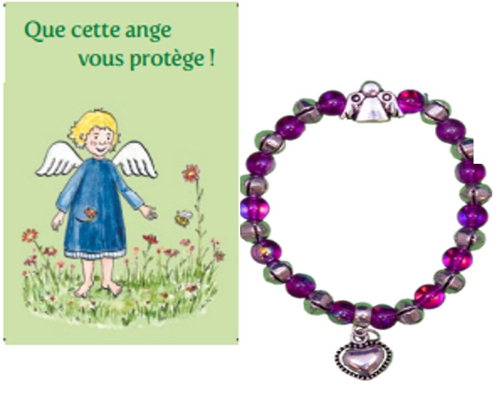 Armband/elastiek - groen - Engelbewaarder/frans