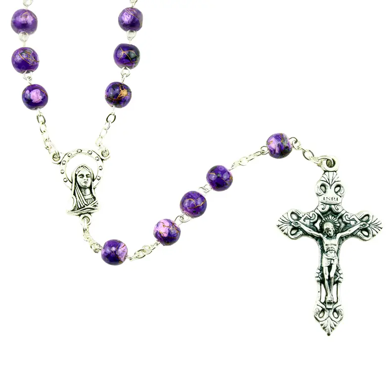 Rozenkrans - imitatie marmer/ketting - paars  (⌀6mm)