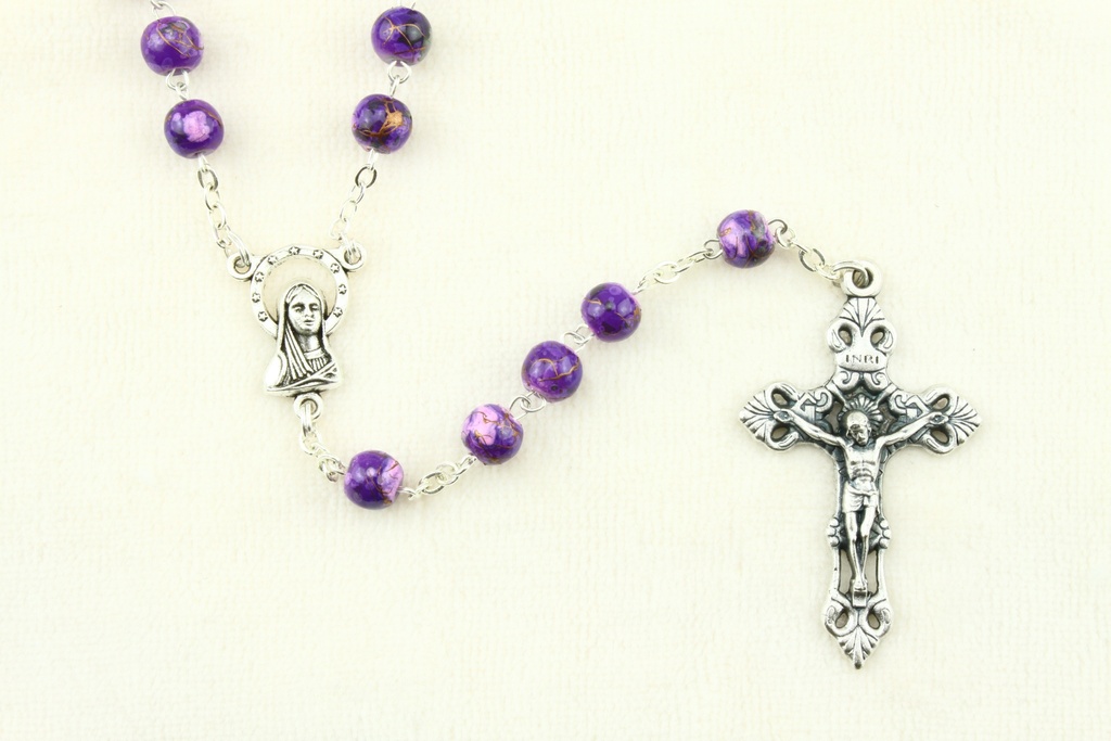 Rozenkrans - imitatie marmer/ketting - paars (⌀6mm)