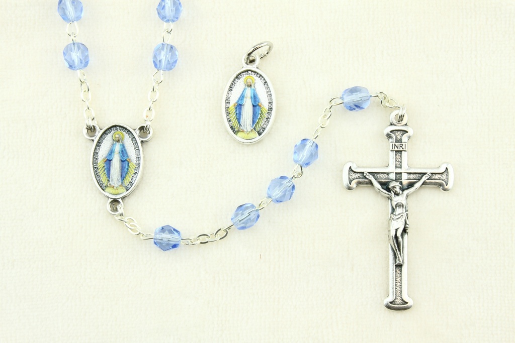Chapelt imm. cristal/bleu + Médaille Miraculeuse en boîte (5x6mm)