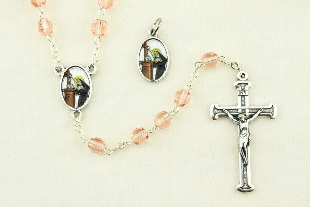 Chapelt imm. cristal/rose + Médaille Ste Rita en boîte (5x6mm)