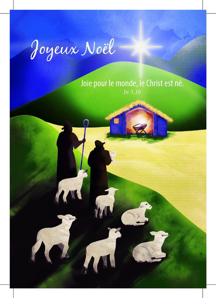 Carte simple Noël - 10,5x15cm - Joie pour le monde, le Christ est né - Jn 3,16