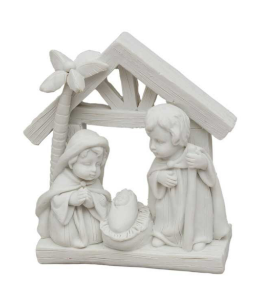 Beeld H.Familie/stal - polystone/wit - 11,5x9,5x4,5 cm