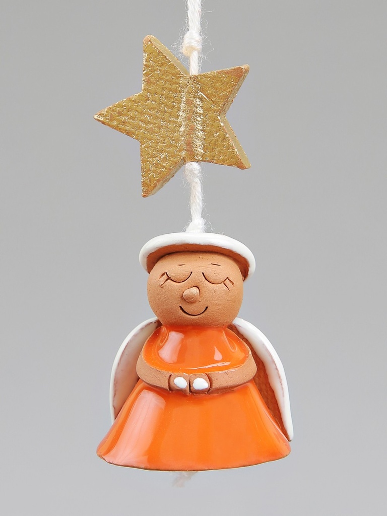 Bell angel small - 4x4x8cm - enamel Orange