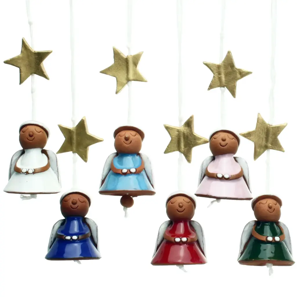 Lot de 12 Anges terre-cuite/émaillé assorti - à suspendre - 4x4x8cm