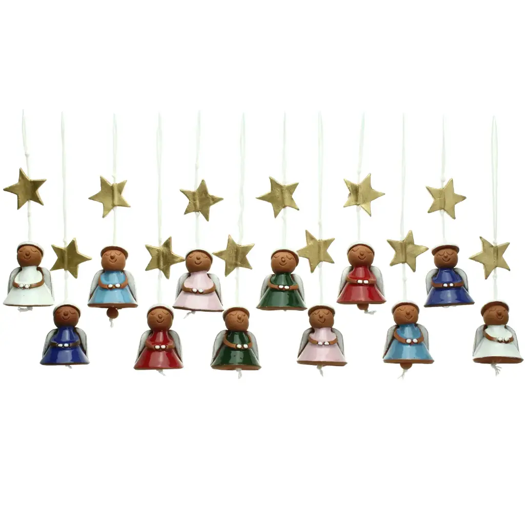 Set of 12 Bell angel small - 4x4x8cm - ceramic/enamel assorted