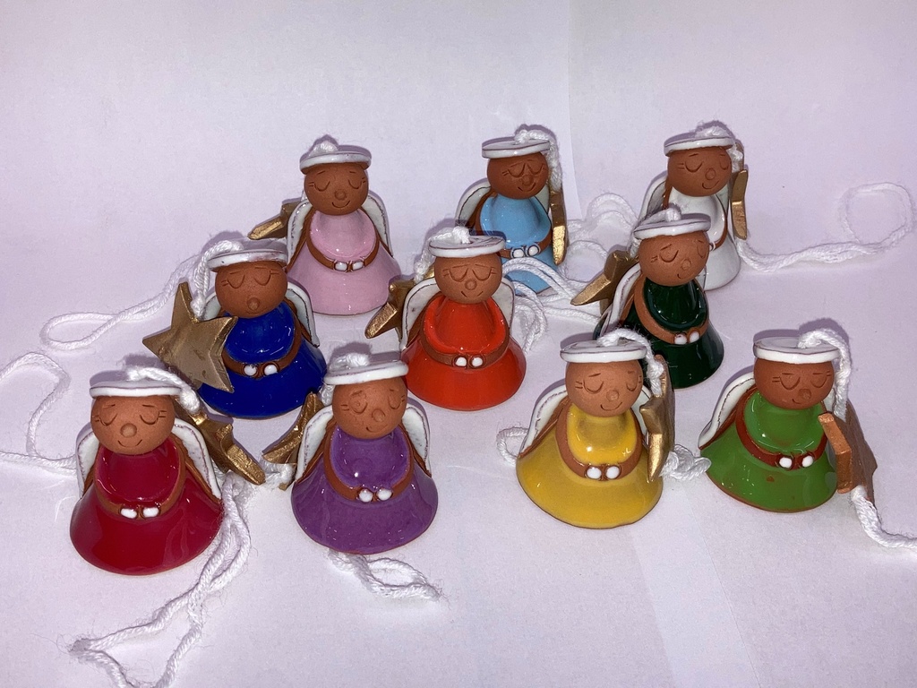 Set van 10 terracotta engeltjes/emailleerd - hangend - 4x4x8cm
