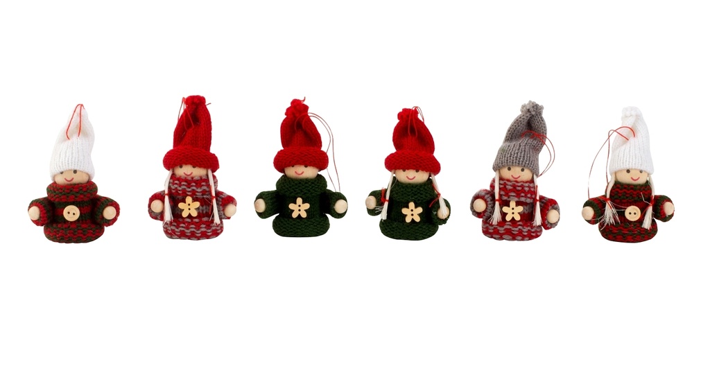 Lot de 6 anges - bois/laine - H 8cm