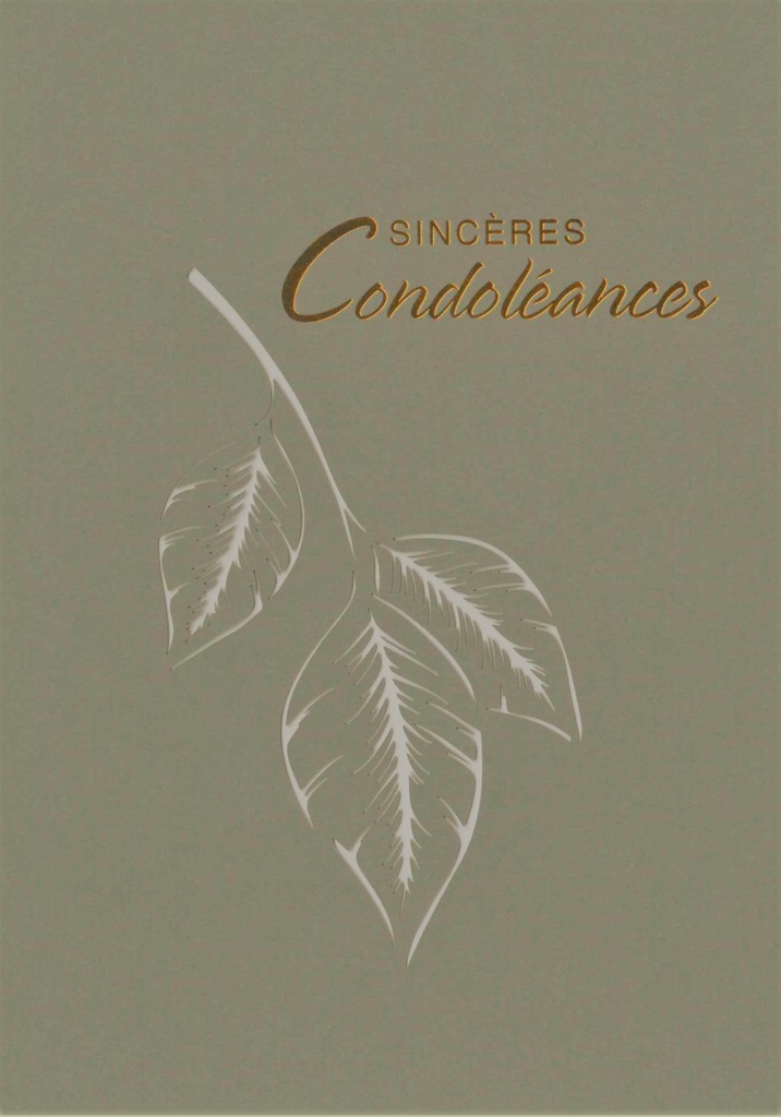 Carte double Sincères Condoléances/laser - 12x17cm/cello+enveloppe