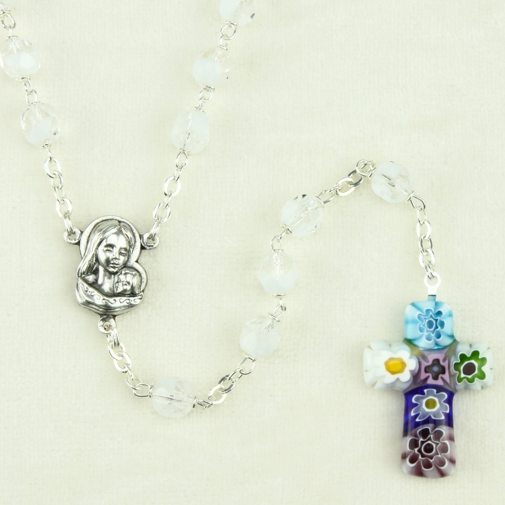 Chapelet - verre/chaîne - croix Murano - cristal