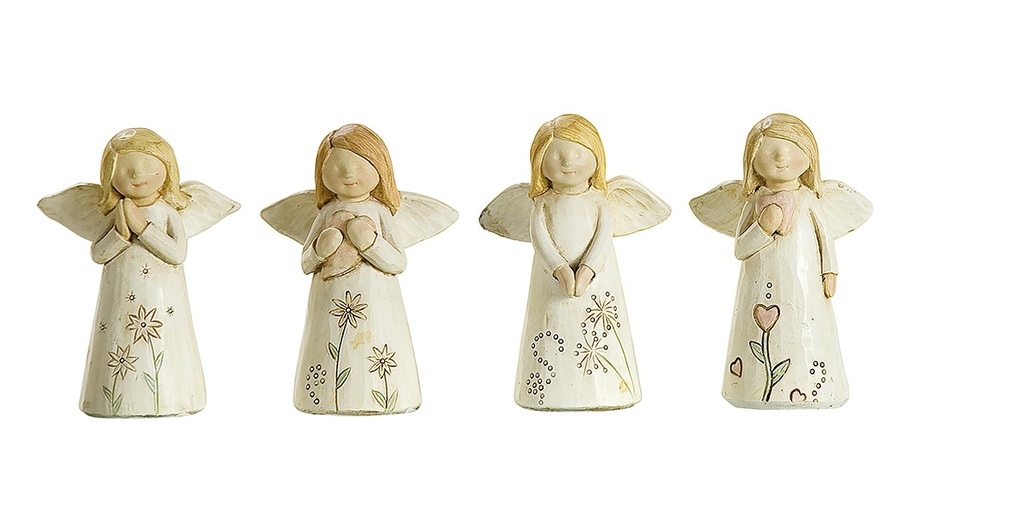 Ange/fleurs - 8,5cm - résine/beige - assorti