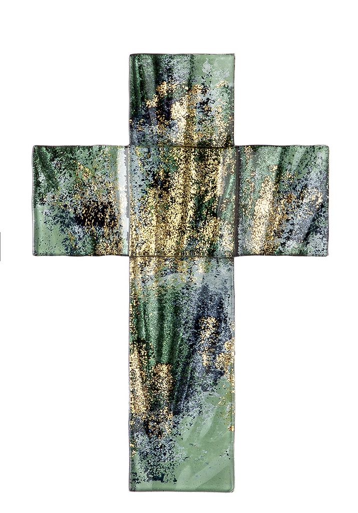 Kreuz 'Hoffnung' - Glasart - 18cm - grün