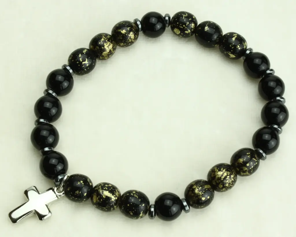 Bracelet - élastique/croix - noir/or