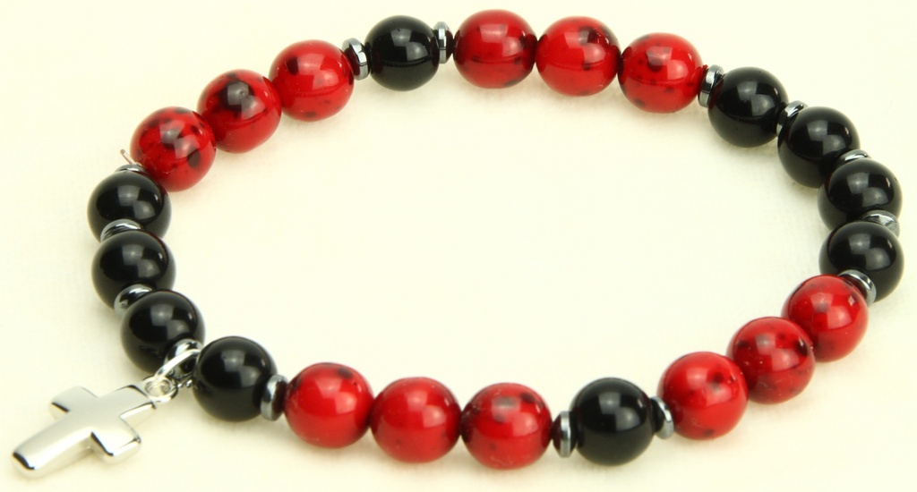 Bracelet - élastique/croix - rouge