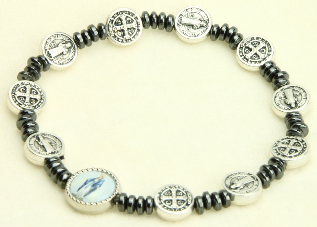 Bracelet - élastique/méd. St Benoit + Vierge