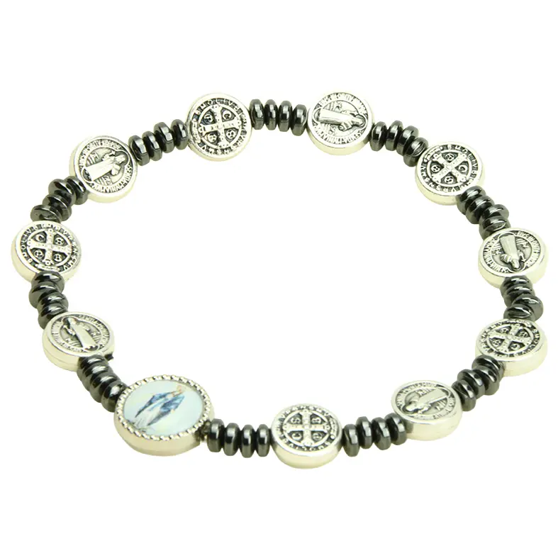 Bracelet - élastique/méd. St Benoit + Vierge