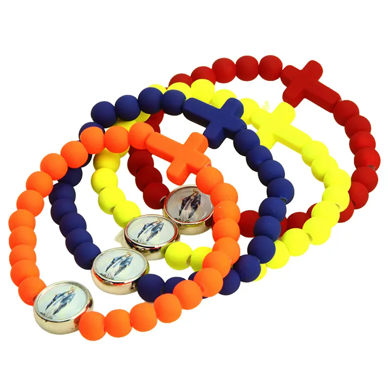 Bracelet - élastique/bois - coul. assorti - Vierge Miraculeuse