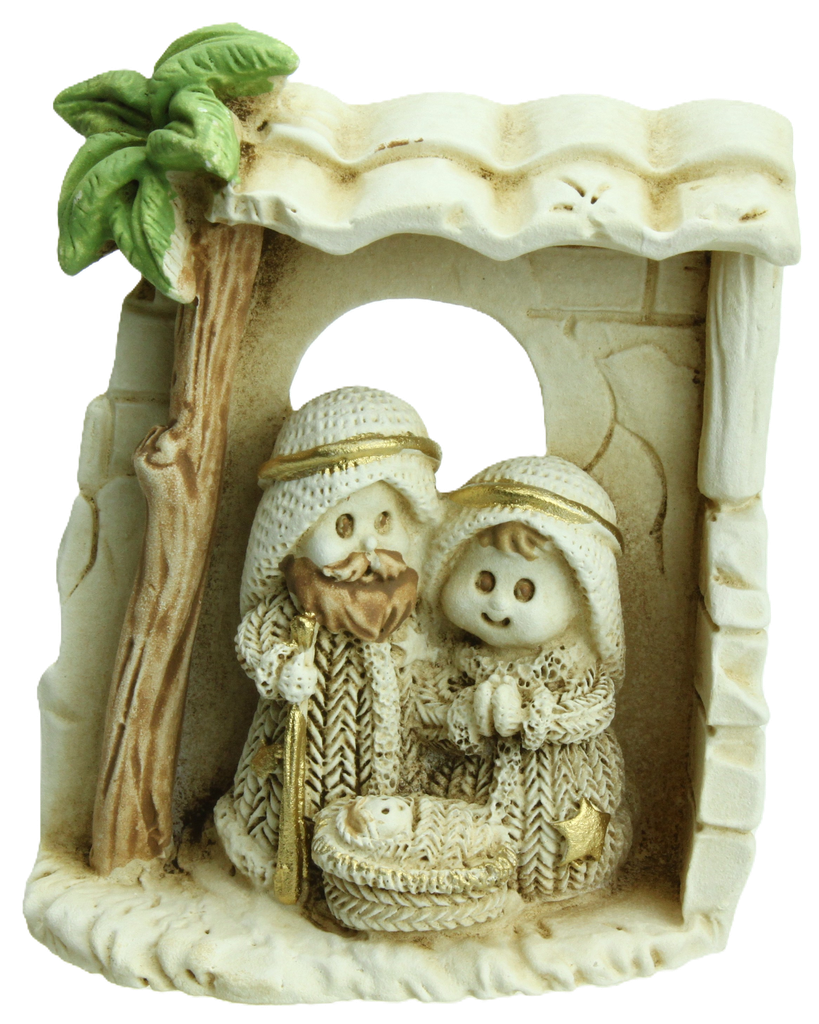 Kerstgroepje/palm - polystone (55x60mm)
