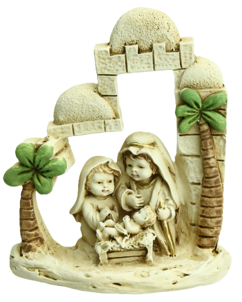Nativité/2 palmiers - résine (85x100mm)