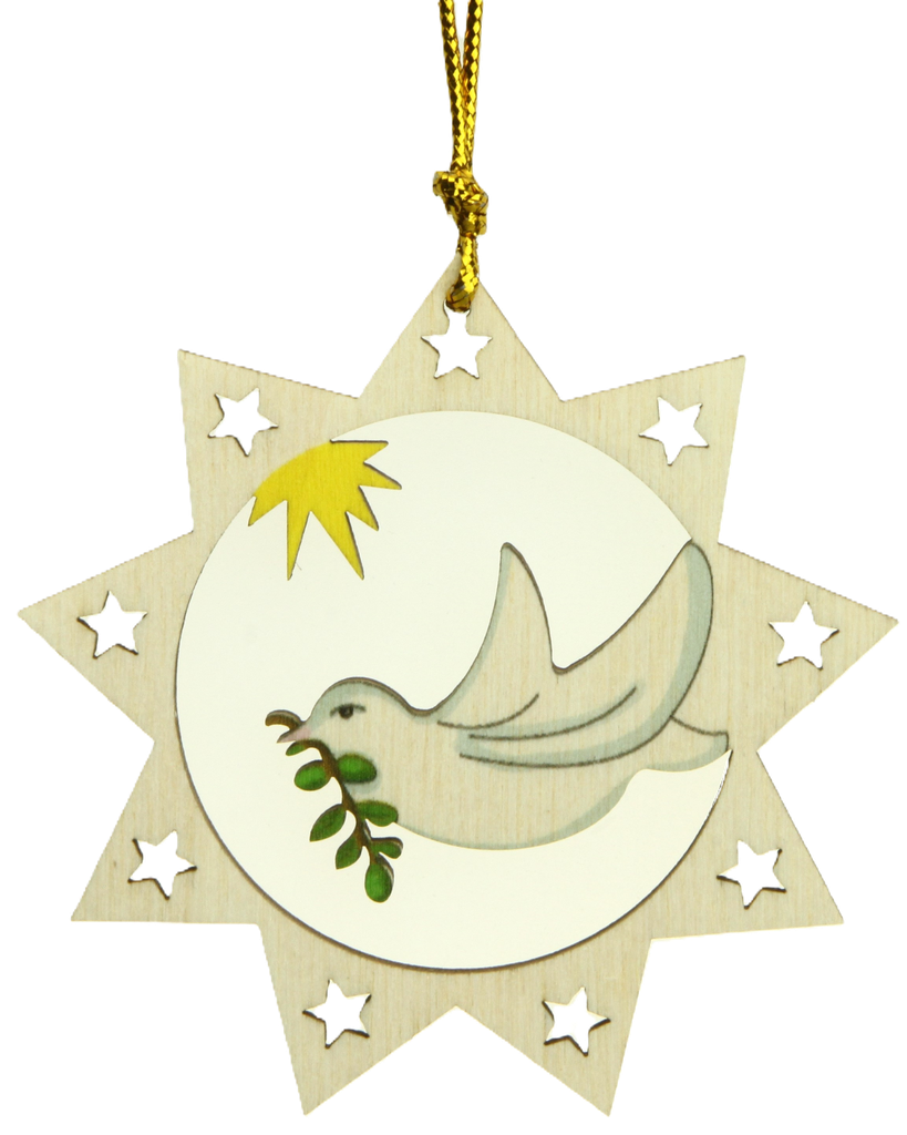 Deco pendant wood - Star with Pigeon of Peace/color (80mm)