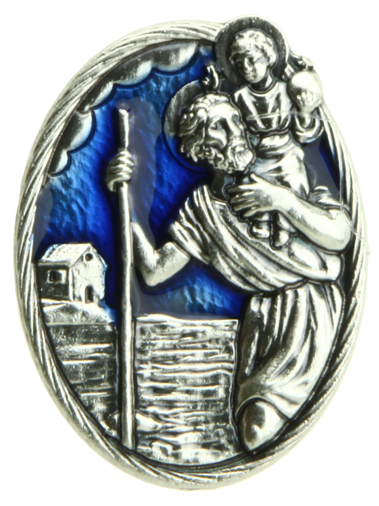 Aimant ovale/bleu - St Christophe (33x25mm)