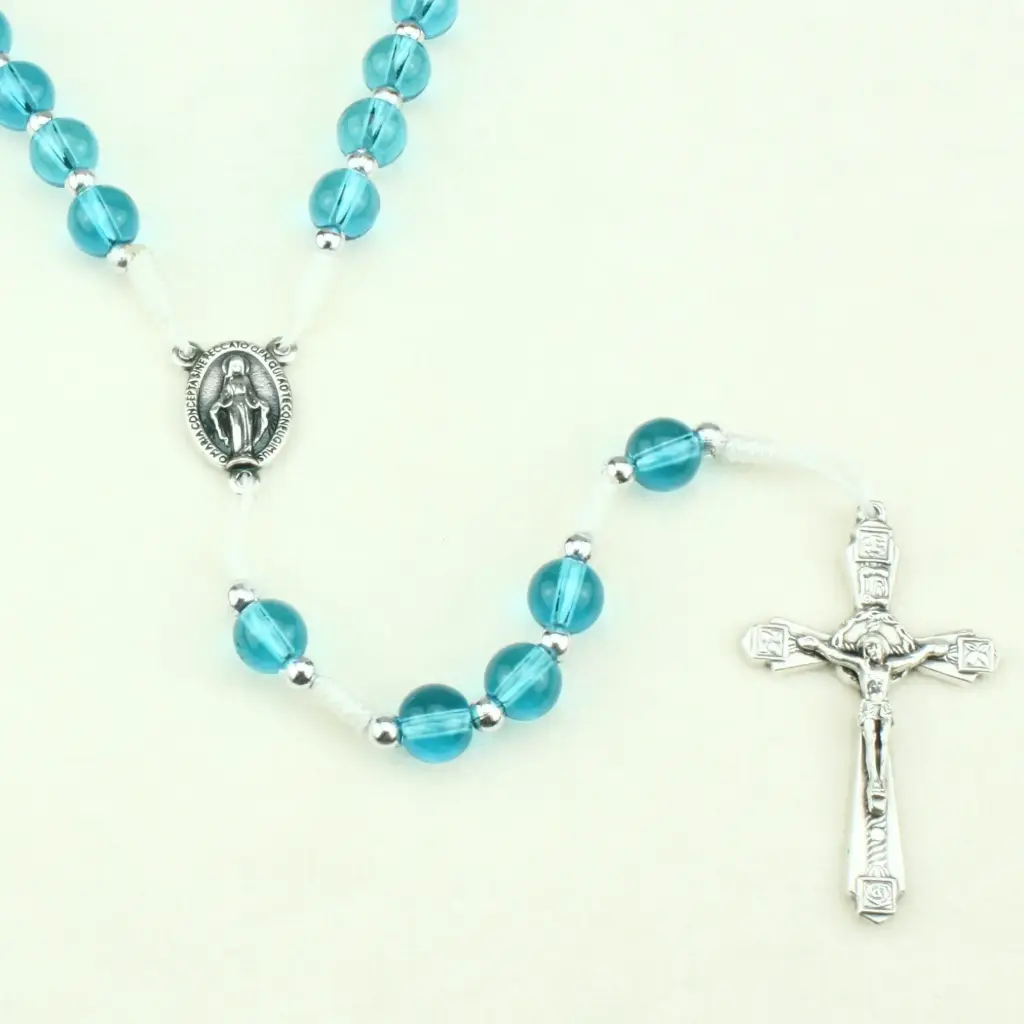 Chapelet - verre/sur corde - bleu (⌀ 8mm)