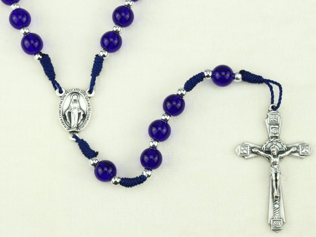 Chapelet - verre/sur corde - bleu (⌀ 8mm)