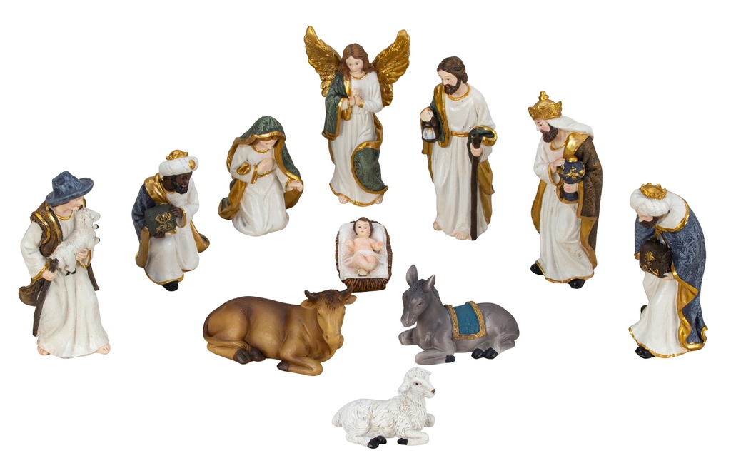 Kerstgroep 11-delig - poly-resine - gekleurd (13cm)