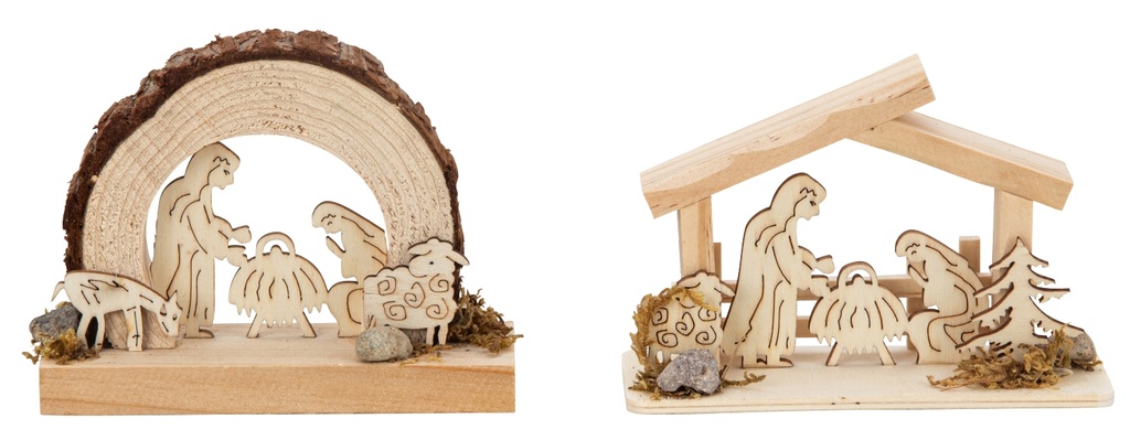 Kerstgroep in stal - hout - assorti (9x12cm)