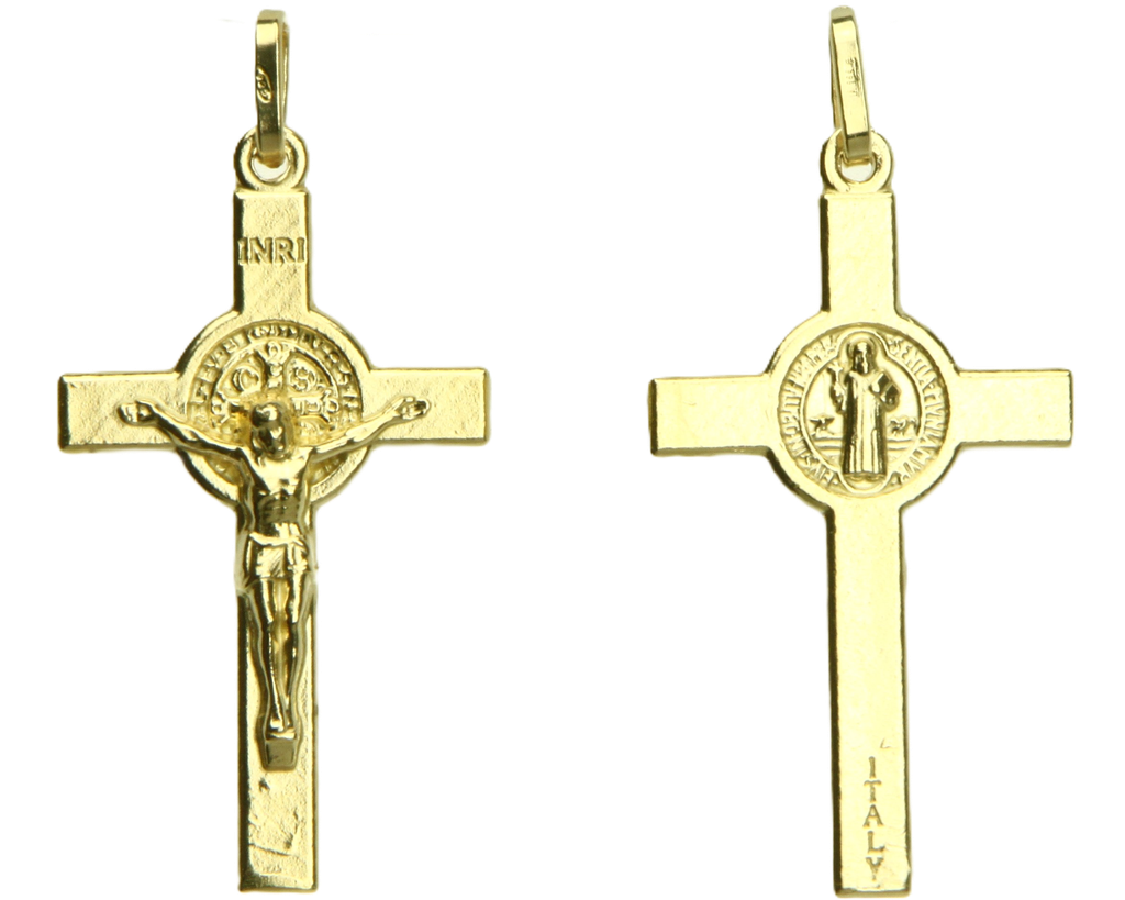 St Benedictuskruisje - Ag 925‰ 3μm verguld (12x23mm)