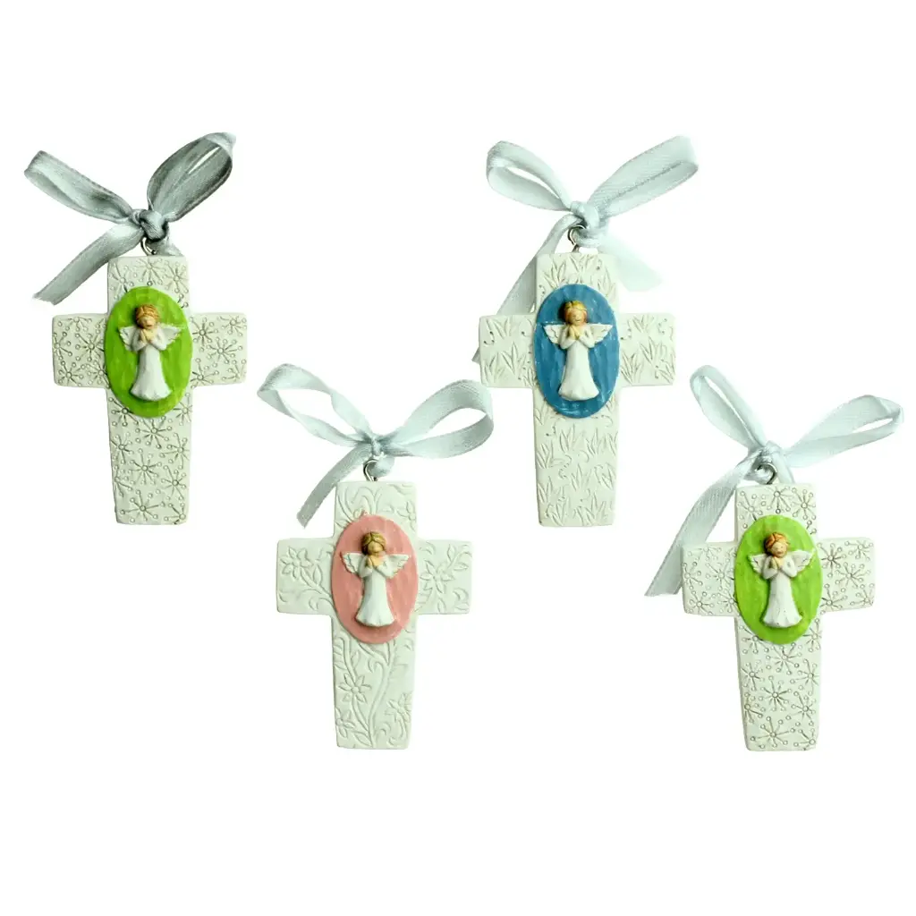 Croix en résine avec ange - couleur assorti (45x60mm)