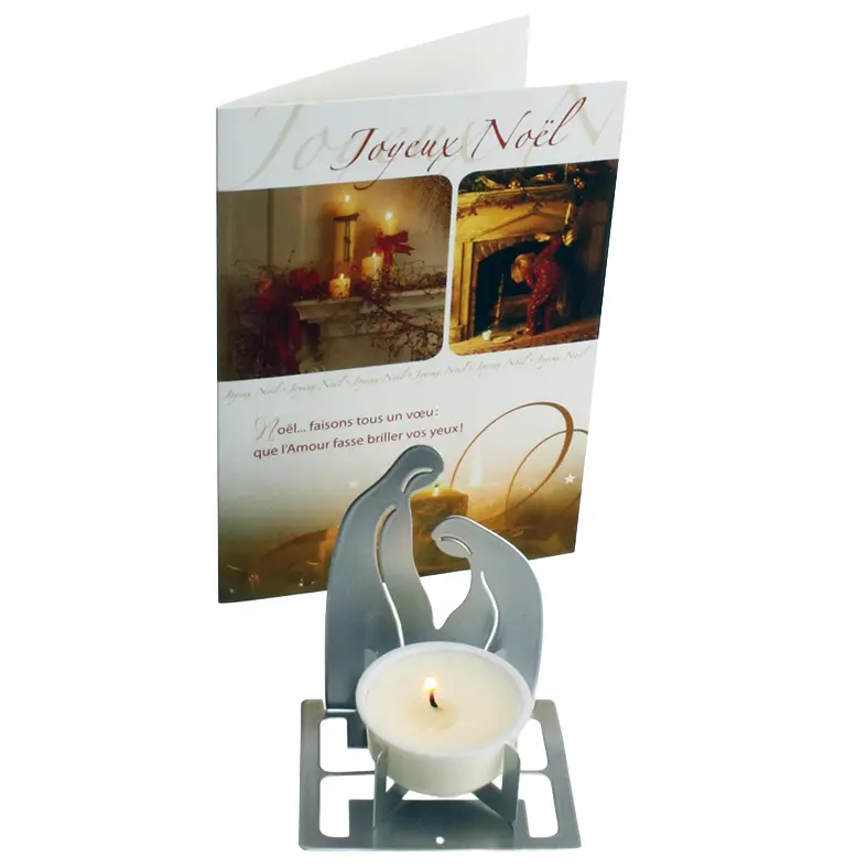 Kandelaar metaal Kerst + dubbelkaart FR assorti (130x190mm)