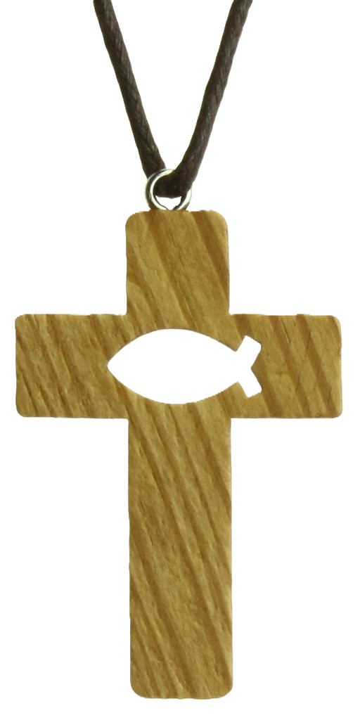 Kommunionkreuz Ichtus/Olivenholz (34x50mm)