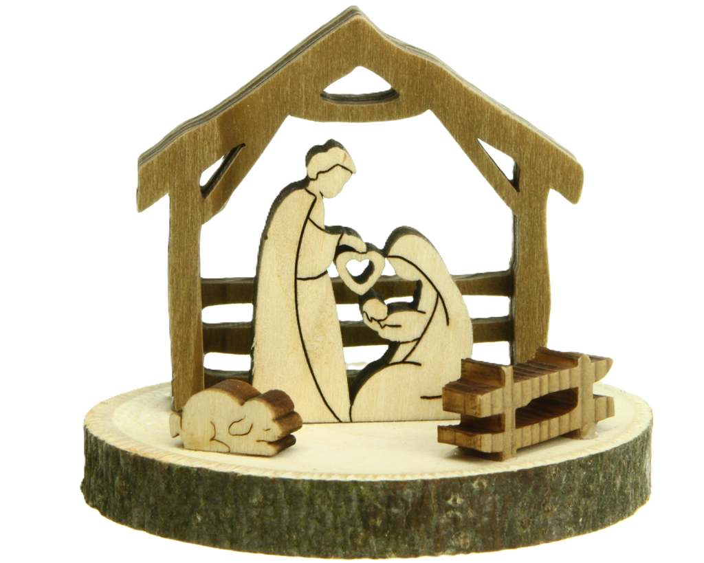 Kerstgroepje (Laser)/natuur - op schijfje (5,5cm)