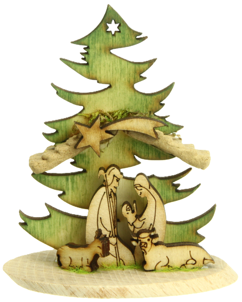 Nativité découpé/sapin - couleur (7x8cm)