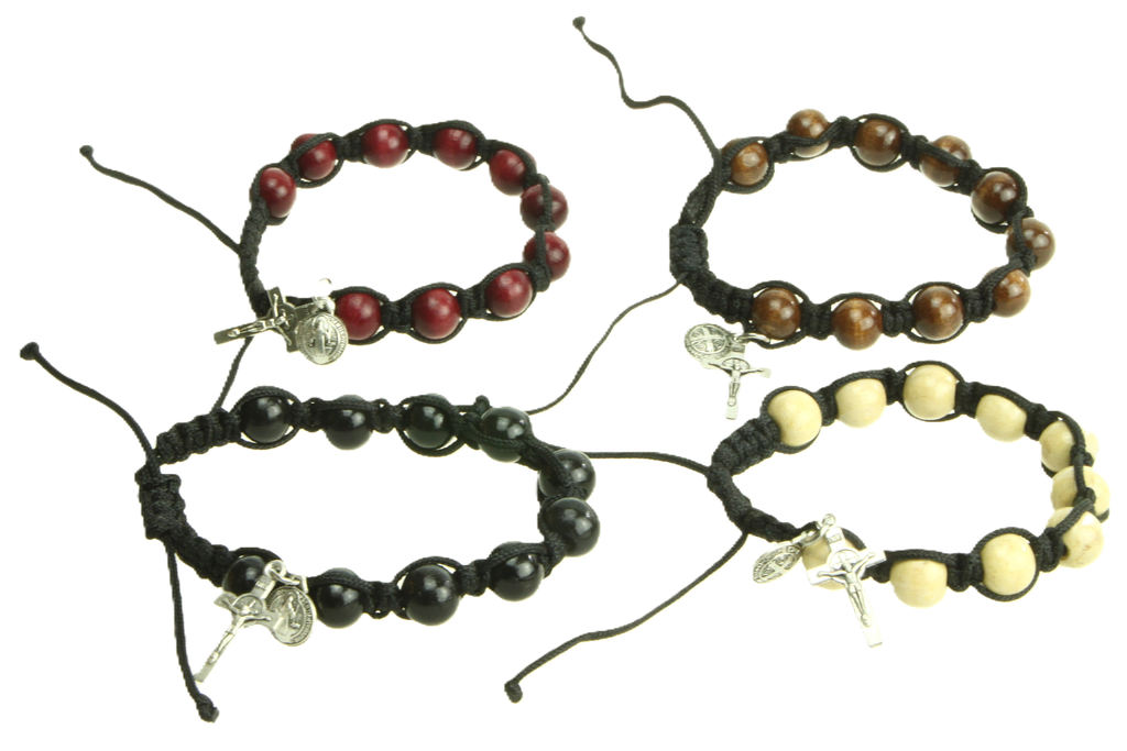 Armband op koord - tientje/hout - Assortment