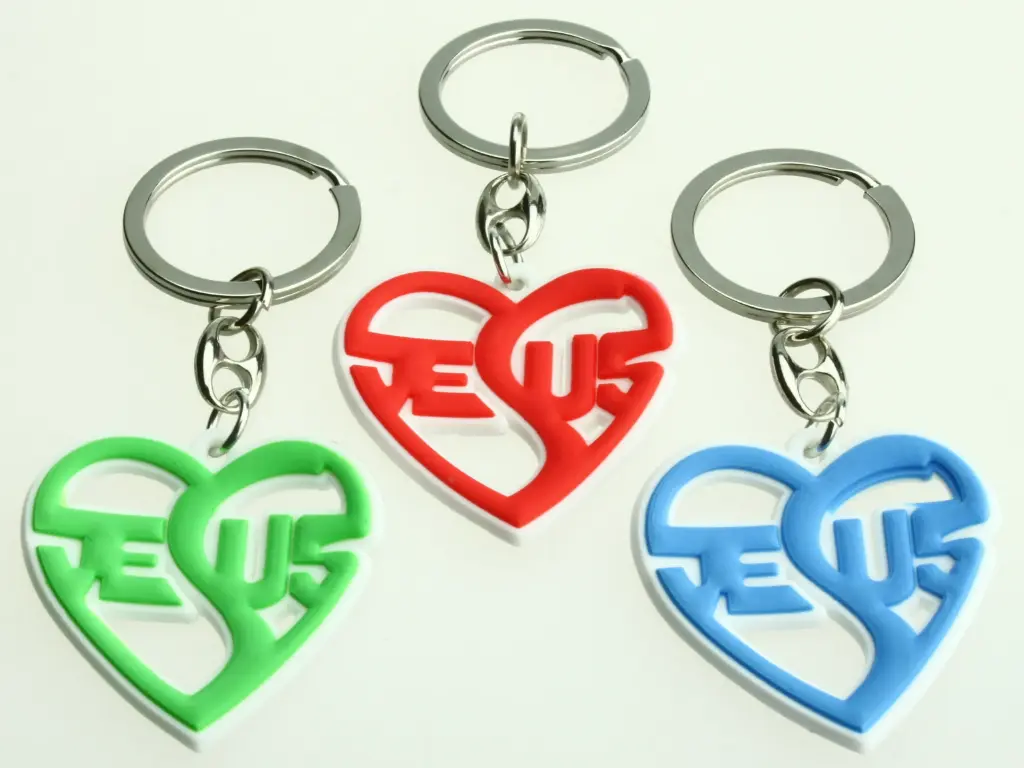 Sleutelhanger Hart/jesus - rubber/assorti (40x38mm)