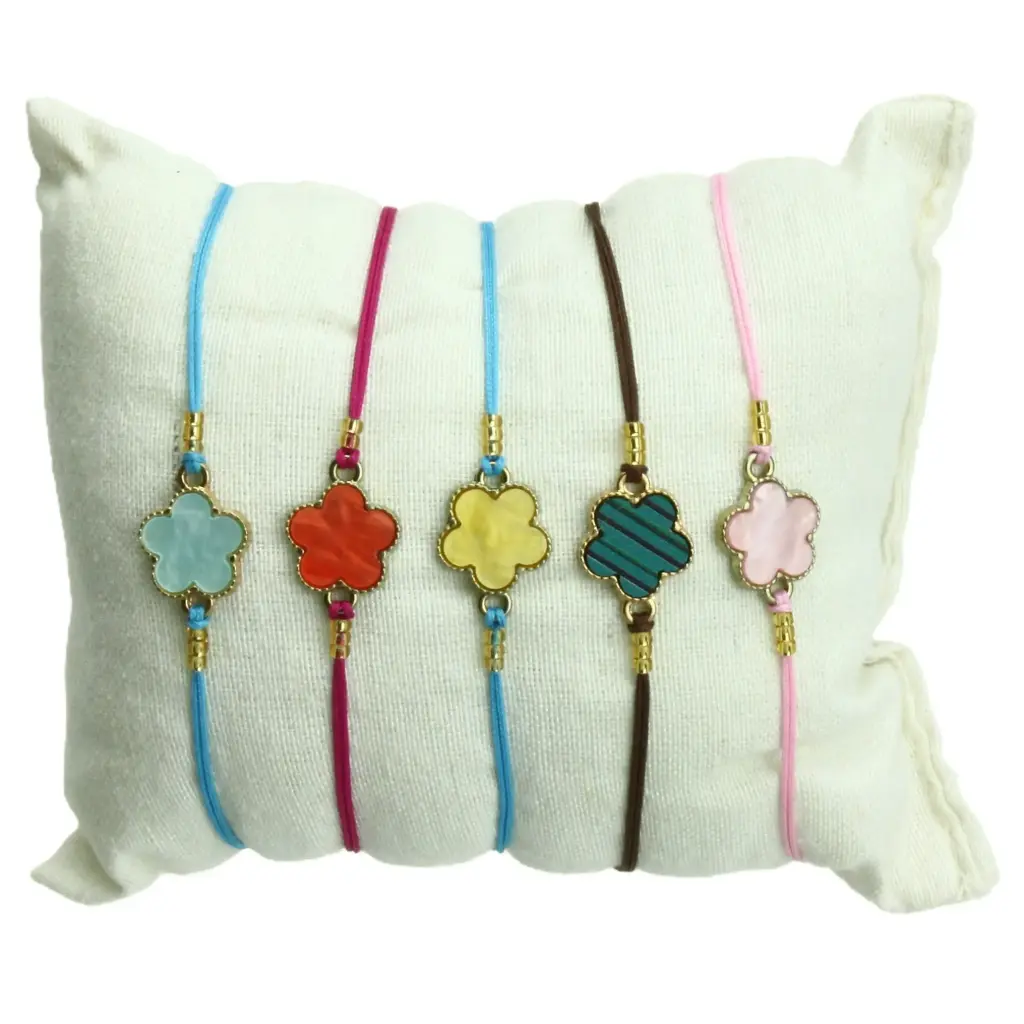Bracelet s/corde / Fleur émaillé - assortiment (16x16mm)