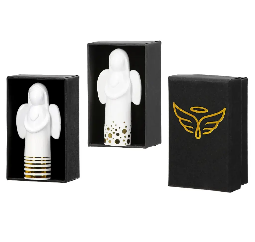 Figur Engel Herzmotiv gepunktet - Kuinstharz/weiss - sortiert (80x50mm)