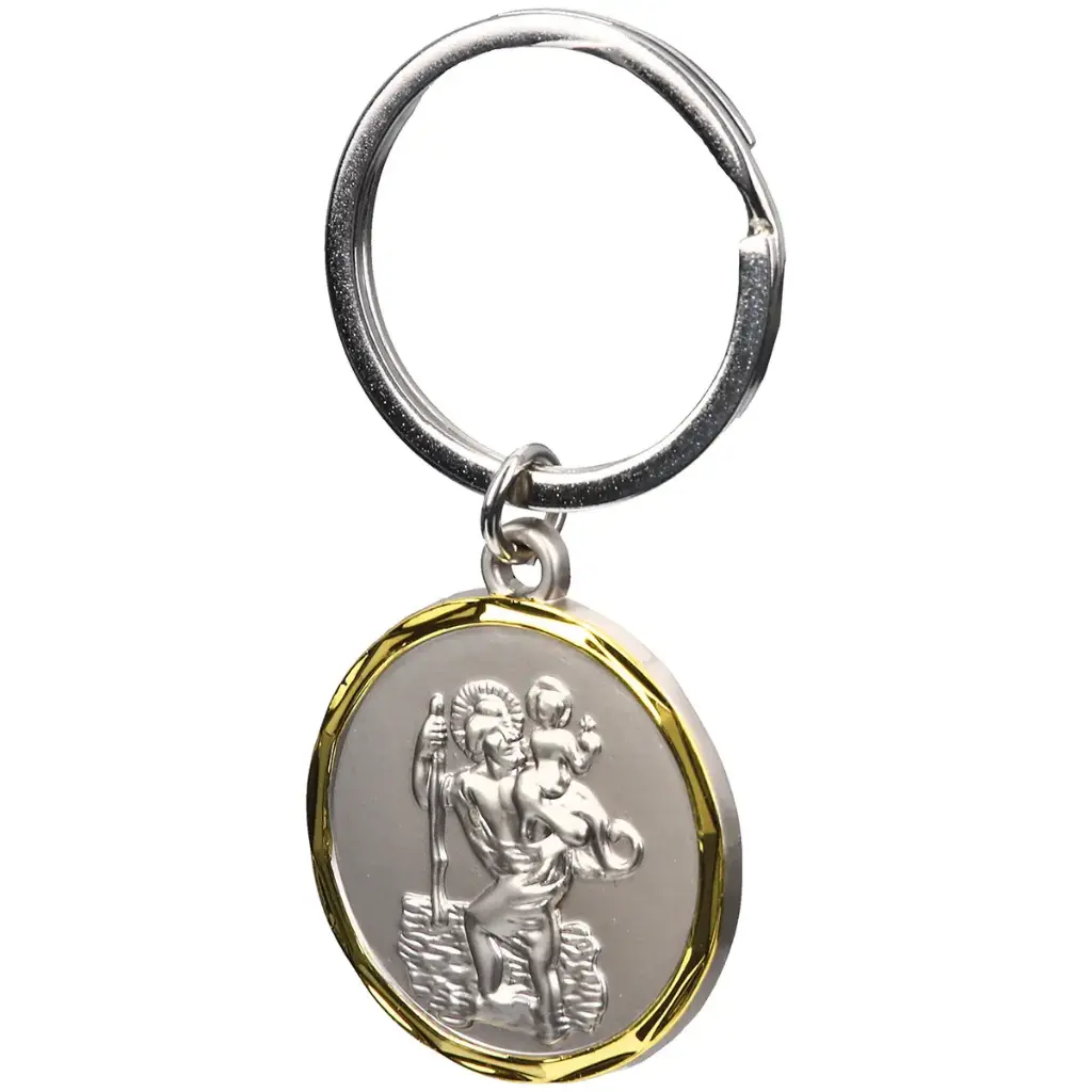 Schlüsselanhänger Christophorus - Metall silberfarben/vergoldet (80x30mm)