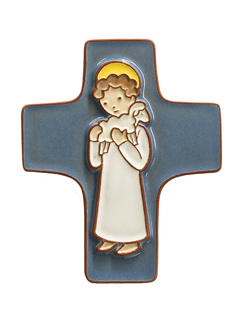 Croix  céramique - Bon Berger - blanche (95x120mm)